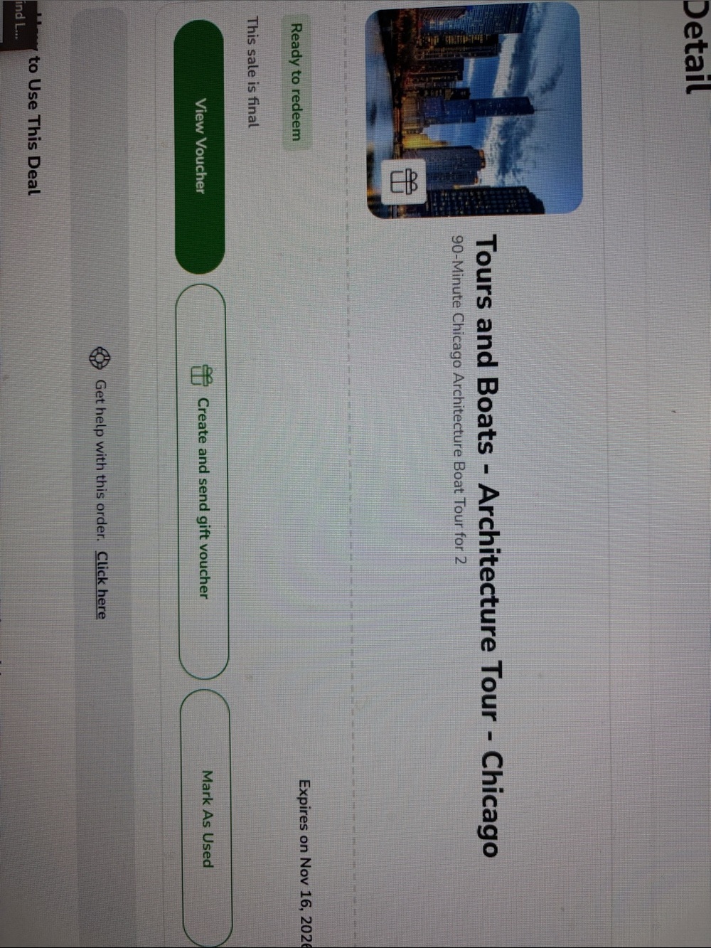 Chicago  Architecture Tour - Chicago Gift Voucher - for 2